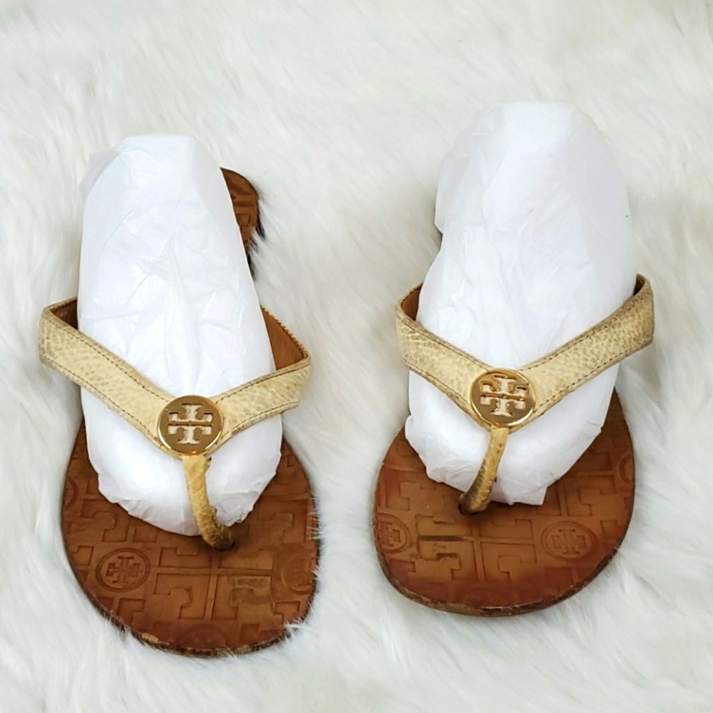 Tory Burch Black Flip Flop Sandals Women Size 7 Logo Flat Thong Sandals